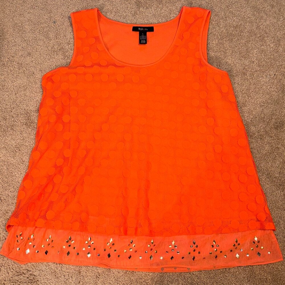 Style & Co. Bright Orange Tonal Dot Sleeveless Top XL
